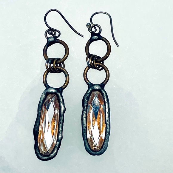 Stunning Handmade Crystal Brutalist/Industrial Earrings. Statement/Mod/Modernist - Picture 1 of 5